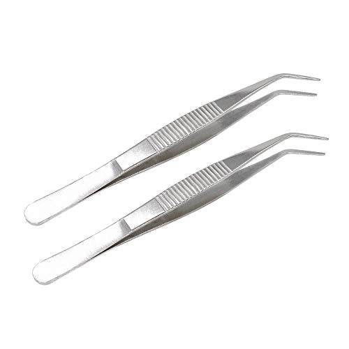 5 Inch Stainless Steel Tweezers with Curved Serrated Tip Multipurpose Forceps for Craft Repairing 2 Pack - size: 5 Inch