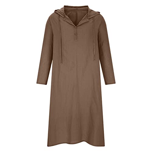 Ctreela Kaftan Thobe for Men Big And Tall Muslim Hooded Robe Mens Long Sleeve Caftan Thawb Islamic Ramadan Masjid Gown - color: Brown, size: Small