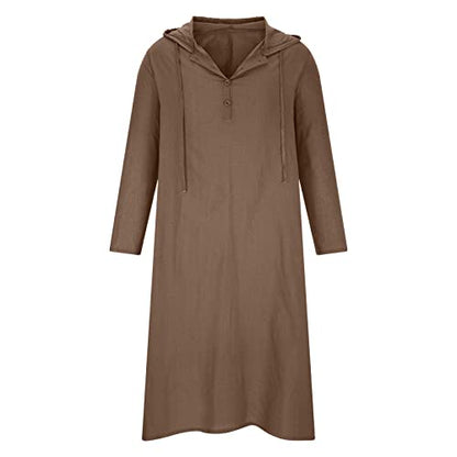 Ctreela Kaftan Thobe for Men Big And Tall Muslim Hooded Robe Mens Long Sleeve Caftan Thawb Islamic Ramadan Masjid Gown - color: Brown, size: Small