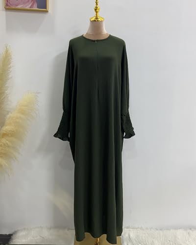 Muslim Prayer Abaya Islamic Women's Khimar Pure Color Hijab Dress Long Sleeve Dubai Kaftan - color: Armygreen