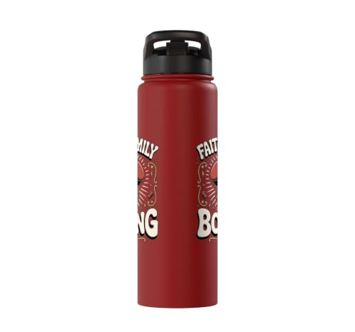 Faith Family Boxing Boxer Fighter Combat Sport Stainless Steel Insulated Water Bottle - color: Red