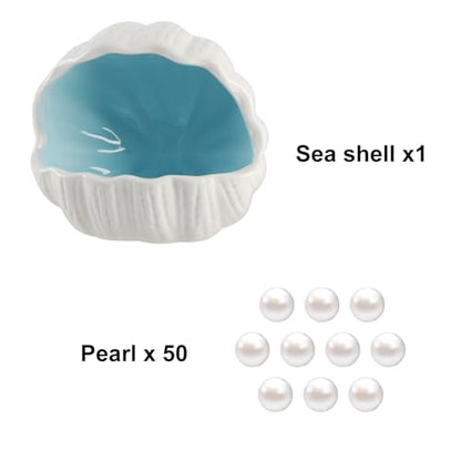 Ceramic Shell Cave with 50 Pearls - Betta Fish & Shrimp Tank Decorative Hideout(Blue + 50PCS Pearl)