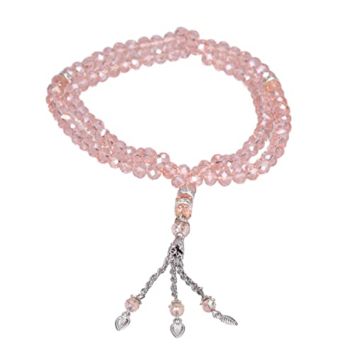 2Pcs Muslim Prayer Beads, 99 Beads Mihrab Separators Count Exquisite Design Tasbih Prayer Beads for Hand Bag, Wood Tasbih Prayer Beads Islamic Prayer Beads() - color: Pink