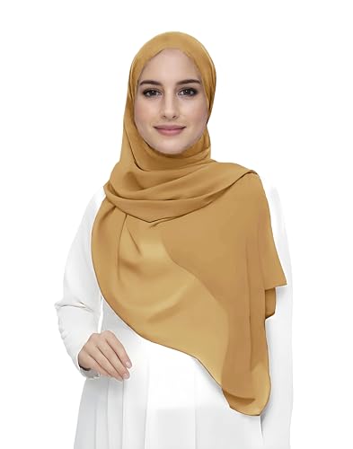 Premium Chiffon Hijab Head Scarf Shawl Wrap for Muslim Women Lightweight - color: Camel