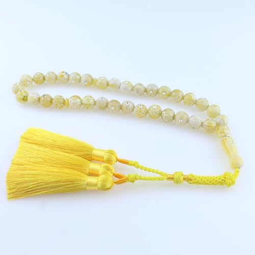 Muslims Islamic 33 Dhikr Tasbeeh Tasbih 기도 비즈, 태슬 달린 베이지 레진 비즈