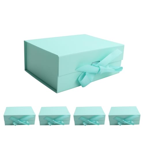kaxilu Light Green Gift Boxes with Ribbon Foldable Gift Boxes Set of 5 Magnetic Gift Boxes for Presentations and Groomsmen Proposal, Glossy Finish,Large-L11.5*W8.6*H4.2inch - color: Light Green, size: Large-L11.5*W8.6*H4.2inch