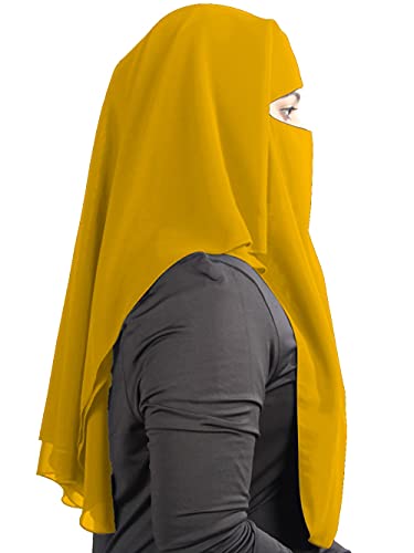 MyBatua 3 Layers Saudi Niqab In Breathable Georgette, Wholesale Price, 1pc Face Veil NQ-003 - color: Mustard