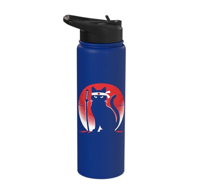Japanese Cats Lovers Retro Cool Fighting Ninja Cat Fighter Stainless Steel Insulated Water Bottle - color: Royal Blue