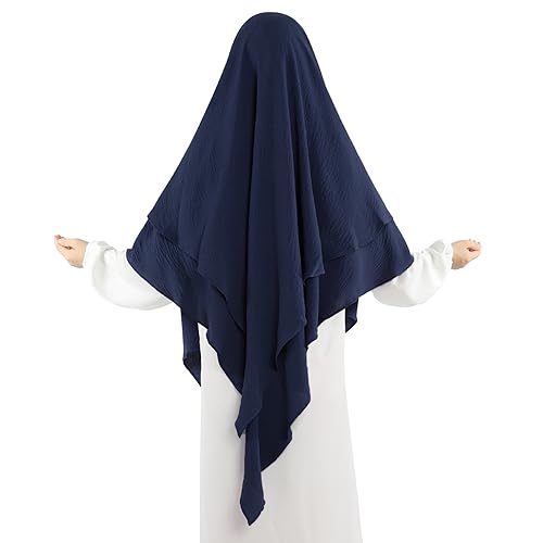 Khalat Muslim Prayer Hijab - 2 Layers Soft Breathable Islamic Dubai Women's Instant Long Hijab - color: Navy
