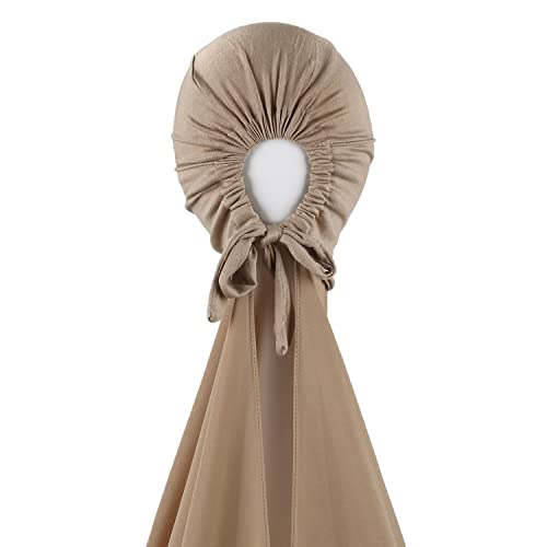 Instant Chiffon Hijab with Tie Back Under Cap Solid Color Soft Chiffon Scarf With Hijab Inner Caps For Muslim Women - color: Moon Light