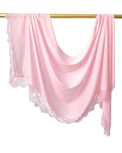 JUMISEE Elegant Floral Lace Hijab Scarf for Women Soft Cotton Head Wrap Instant Hijab Long Scarves Evening Dress Shawl - color: Pink