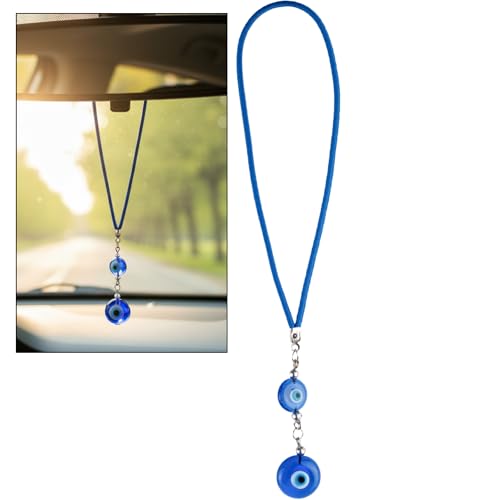 Blue Evil Eye Car Charm, Glass Nazar Rearview Mirror Hanging Ornament