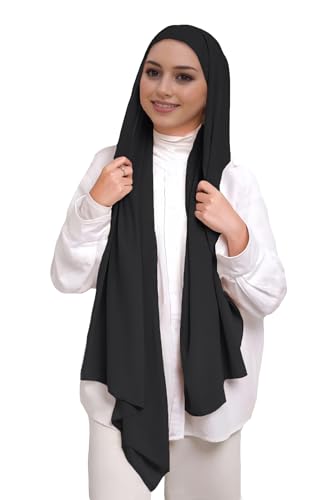 Lina & Lily Muslim Chiffon Instant Hijab Head Scarf with Matching Tie Back Jersey Undercap - color: Black