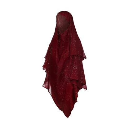 SIQITECHNO Womens Muslim Long Khimar Hijab Scarf Chiffon Sparkling Islamic Arabian Khimar Niqab Ramadan Eid Prayer Scarf Wrap - color: Maroon
