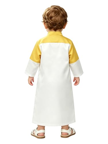 FEESHOW Little Boys Arabic Muslim Thobe Toddler Baby Kaftan Robe Islamic Traditional Festival Party Wear - color: Yellow, size: 2-3T