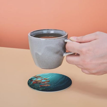 Coasters for Drinks Set of 6 Leather Drinks Coasters with Holder Round Cup Mat Pad Fish Aquarium Decorative Coffee Cup Beverage Coasters for Tabletop Protection Home Decor