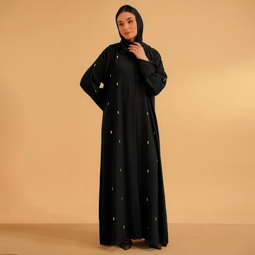 Elegant Modern Abaya 여성용 - 경량, 하늘거리는 느낌, 부드럽고 모든 상황에 적합 - color: 엠벨 블랙, size: XXL