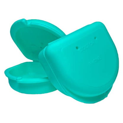 Dental Retainer Cases with Vent Holes, Aqua, 2 Ct | High-Impact Durable Plastic, Write on ID Labels, 1-1/4" Depth, Stores Retainers, Aligners, Mouthguards, and Night Guards - color: Aqua
