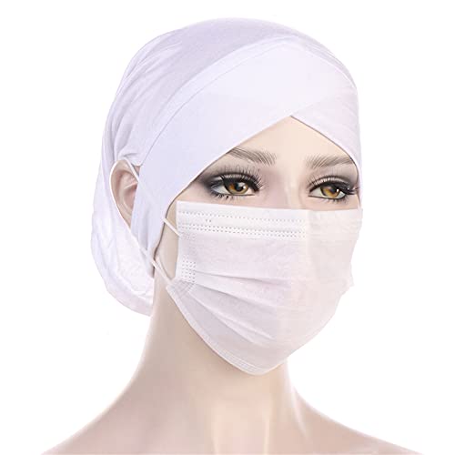4 Pieces Muslim Under Scarf with Ear Hole Stretch Jersey Inner Hijabs Tube Caps for Islamic Women Turban Bonnet… - color: Green+black+white+navy