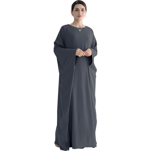 Women Muslim Abaya Dress 1Piece Bat Sleeve Islamic Maxi Robe Fashion Jilbab for Women Eid Kaftan Muslim Robe - color: Greya, size: Large