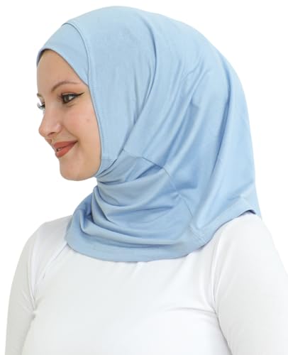 Prien Sport Instant Hijab For Women, Muslim Cotton Turban, Soft Head Scarf, Ready To Wear Hijabs Prayer Clothes, Islamic Wear - color: Light Blue