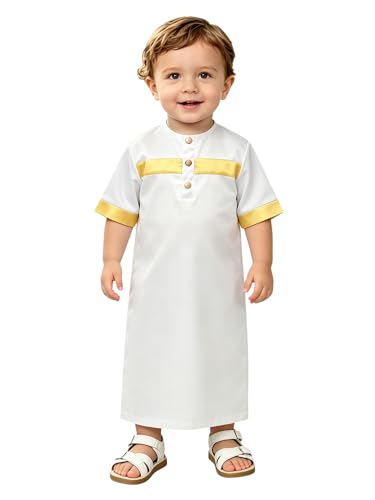 JEATHA Infant Traditional Crew Neck Button Down Middle Eastern Thobe Kaftan Outfit for Ramadan Eid Prayer Occasions - color: White, size: 3-6 Months