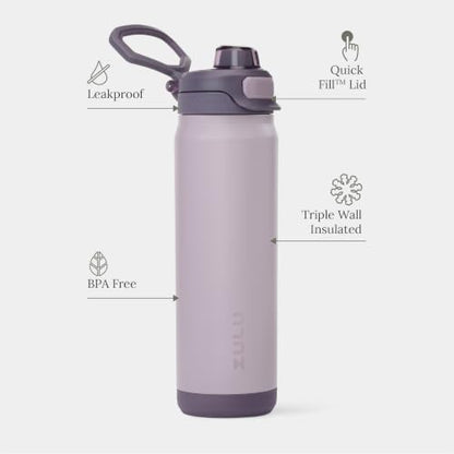 ZULU Powerfill Pro 32oz Stainless Steel Water Bottle with Quick Fill Lid, Triple Walled Vacuum Insulated Metal, Leak Proof Locking Lid, Sip and Chug, Reusable BPA Free, Amethyst - color: Amethyst, style: 32oz