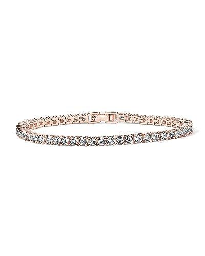 PAVOI 14K Gold Plated 3mm Cubic Zirconia Classic Tennis Bracelet | Gold Bracelets for Women - color: 14K Rose Gold, size: 7.5 Inches