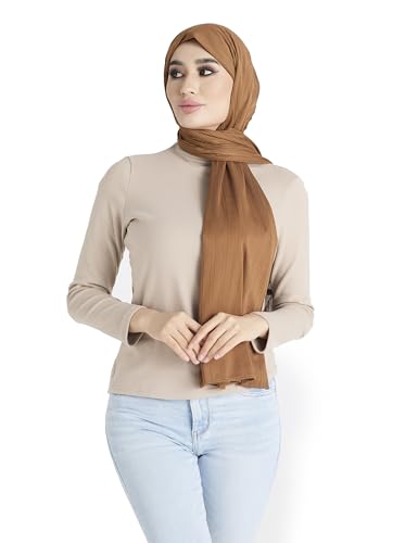 Ribbed Jersey Hijab Scarf for Women, Hijab for Women Muslim Breathable Stretchy Hajib - color: Almond Brown