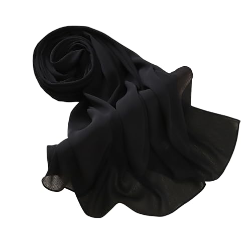 Premium Long Crinkle Chiffon Hijab Scarf for Women, Very Soft Muslim Head Scarfs - color: Black