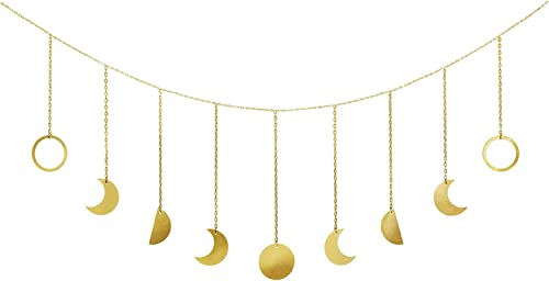 Mkono Moon Phase Wall Hanging Boho Aesthetic Room Decor Metal Moons Garland Hanging Art Bohemian Home Decoration for Girls Room Nursery Bedroom Livingroom Dorm, Ideal, Gold, 50" - color: Gold, size: Medium