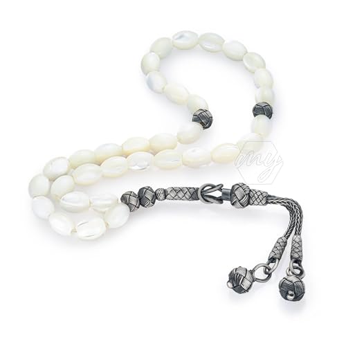 1000 Ct Silver Kazaz Rice Mother of Pearl Islamic 33 Prayer Beads Tasbeeh
