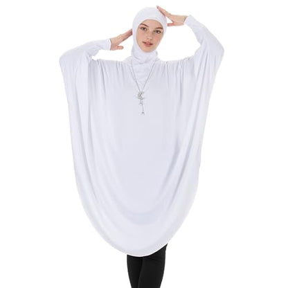 Muslim Abaya Dress for Women Highly Stretchy Batwing Hooded Prayer Hijab - color: White, size: Medium