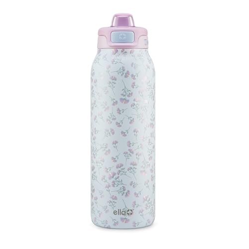 Ello Pop & Fill Insulated Stainless Steel Water Bottle with Quick Fill Lid, Leakproof Locking, Sip or Chug Spout, BPA-Free, Double Wall Vacuum Insulated for Sports, Travel & School- 22oz / 32oz / 40oz - color: Serene Blooms, style: 32oz