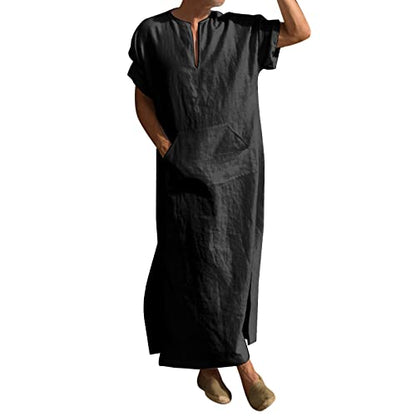 Mens Muslim Kaftan Thobe Saudi Arabic Islamic Middle East Robes Long Sleeve Breathable Clothing Ramadan Jubbah - color: Black-c, size: XX-Large