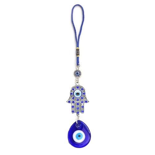 Fatima Hamsa Glass keychain Drop Shape Devil's Eye Pendant Charms Lucky Keyrings Car Ornament