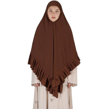 Prayer Hijab for Women Muslim Cotton Blend Lightweight Ruffled Square Scarf - color: Coffee