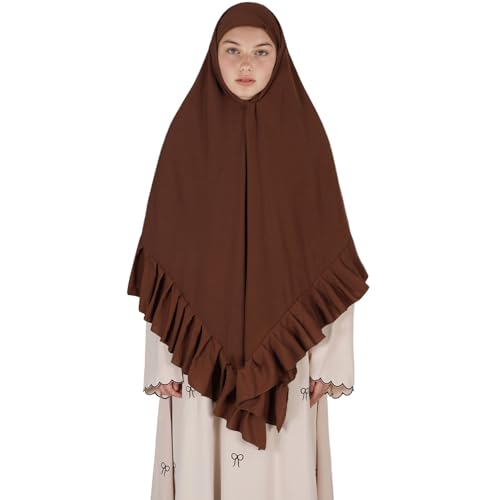 Prayer Hijab for Women Muslim Cotton Blend Lightweight Ruffled Square Scarf - color: Coffee