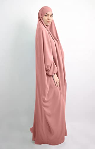 Qianliniuinc Women Muslim Full Cover Long Dress - Loose Hooded Dress Abaya Prayer Robe Islamic Clothes One-Size - color: Pink