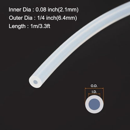 1m(3.3ft) 2mm(0.08") ID x 6.4mm(1/4") OD Silicone Tubing Clear Industrial Plastic Tubing Pure Silicone Hoses for Pump Siphoning Draining Irrigation Brewing - color: Clear, size: 0.08" x 1/4"
