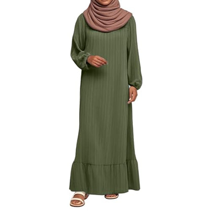 Prayer Dress for Women Muslim Spring Dress 2026 Casual Long Sleeve Flowy Maxi Wedding Guest Muslim Clothes - color: Green, size: Large