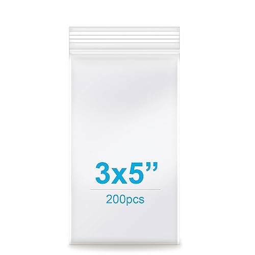 3''x 5'', (Pack of 200) 2 mil Thick Clear Plastic Reclosable Zip Poly Bags with Resealable Lock Seal Zipper for Photo, Jewelry, Bakery, Treats, Travel, Storage, Packaging & Shipping - size: 3" x 5"