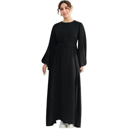 Muslim Women Abaya Dress Breathable Front Zipper&Pockets&Belt Prayer Robe - color: Black, size: X-Large