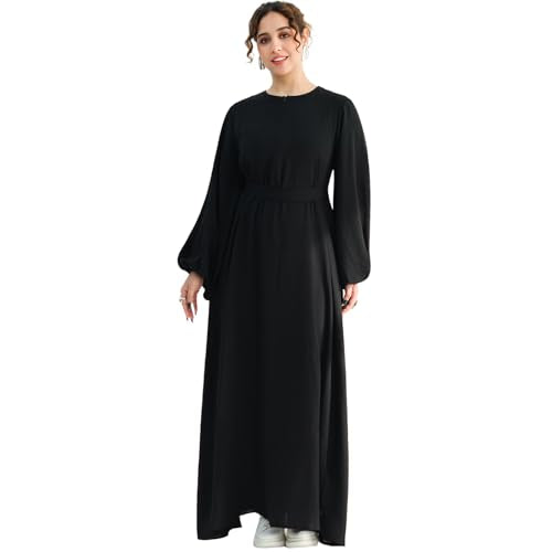 Muslim Women Abaya Dress Breathable Front Zipper&Pockets&Belt Prayer Robe - color: Black, size: Small