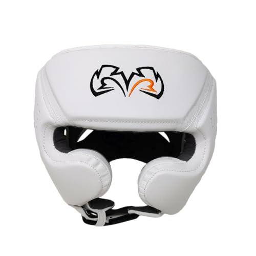 RIVAL Boxing RHG10 Intelli-Shock Headgear, D3O Front and Side Padding, Hook and Loop Back Adjustment with Lace on Top, and Anatomical Rear Head Pad Every Time - color: White, size: Small
