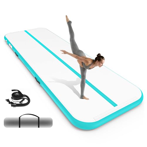 Inflatable Gymnastics Mat 10ft/ 13ft/ 16ft, 4 inches Thickness Gymnastic Mats with Electric Pump and Carry Bag for Kids Home Use Outdoor Training Yoga Cheerleading Gym Studio Backyard Park
