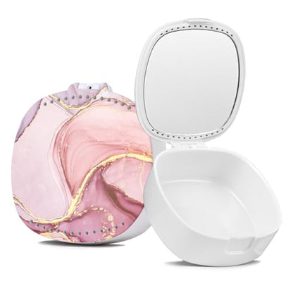 Retainer Case With Mirror and Ventilation Holes - Mouth Guard, Denture, Orthodontic Aligner, Night Guard - Pink Marble - color: Pink Marble