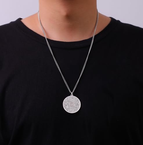Islamic Ayatul Kursi Necklace Allah Pendant Quran Protection Asma - Ul - Husna Necklace Arabic Calligraphy Script Islam Eid Ramadan Gift Muslim Religious Jewelry Women Men - color: silver