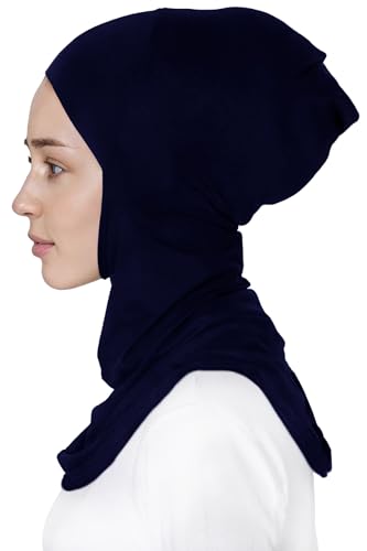 Lina & Lily Modal Jersey Full Coverage Ninja Hijab Undercap with Neck Cover for Muslim Women - color: Navy Blue