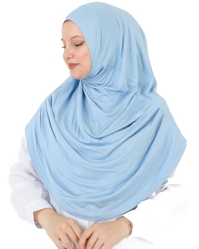 Prien Ready To Wear Hijab For Women, Instant Turban, Soft Muslim Scarf For Prayer, Long Hijabs, Islamic Clothes, Jersey Abaya - color: Light Blue